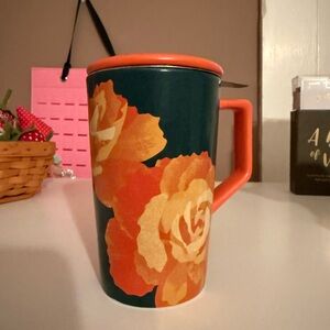 Floral Mug with Orange Handle